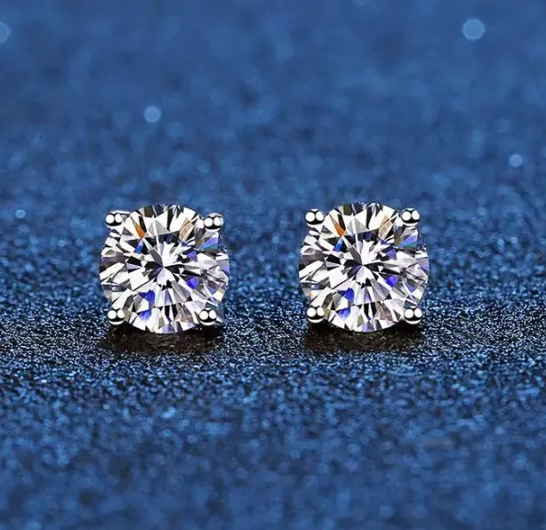 Qualité Stud Réel Moissanite Boucles D'oreilles 14K Or Blanc Plaqué En Argent Sterling 4 Prong Diamant Boucle D'oreille Pour Femmes Hommes Oreille