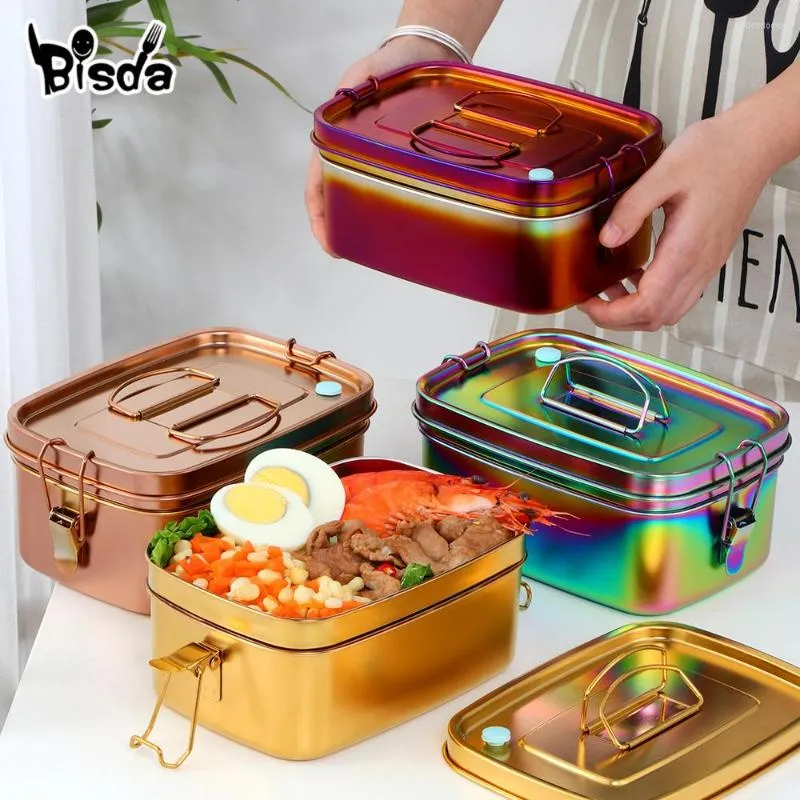 Conjuntos de utensílios de jantar 1.5l Aço inoxidável lanche de lancheira dupla camadas Bento para crianças Capacidade de armazenamento de lanches para adultos