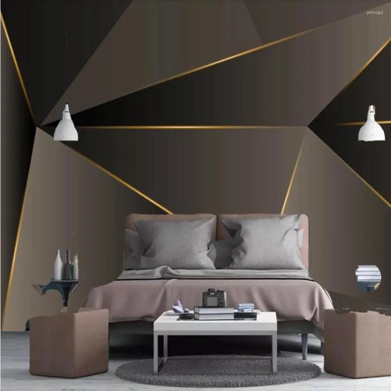 Bakgrundsbilder Milofi Anpassad 3D -tapet Mural Light Luxury Modern Minimalist Retro Abstract Geometric Gold Lines Bakgrund Väggmålning