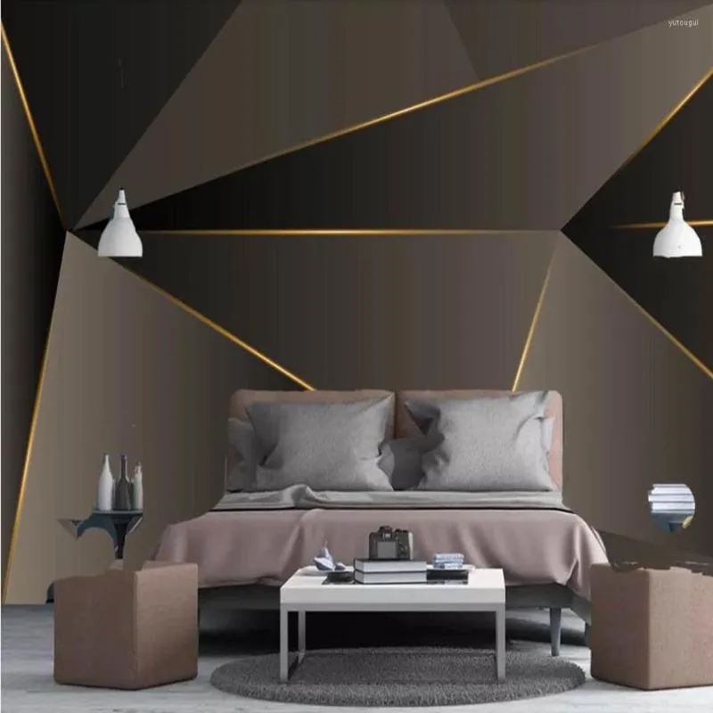 Duvar Kağıtları Milofi Özel 3D Duvar Kağıdı Mural Işık Lüks Modern Minimalist Retro Soyut Geometrik Altın Çizgiler Arka Plan Duvar Boyama