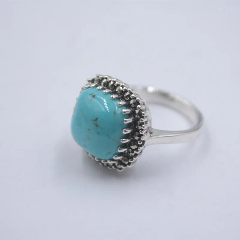 Cluster Rings Pure 925 Sterling Silver With Prong Set Natural Cushion Turquoise Ring For Woman Size From 5 To 12