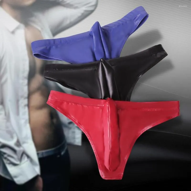 Underpants u convexa homens sexy separação de roupas íntimas de baixo aumento com JJ Conjuntos Pu Latex Micro Mini Bikini Gay Wear Plus Size G-String