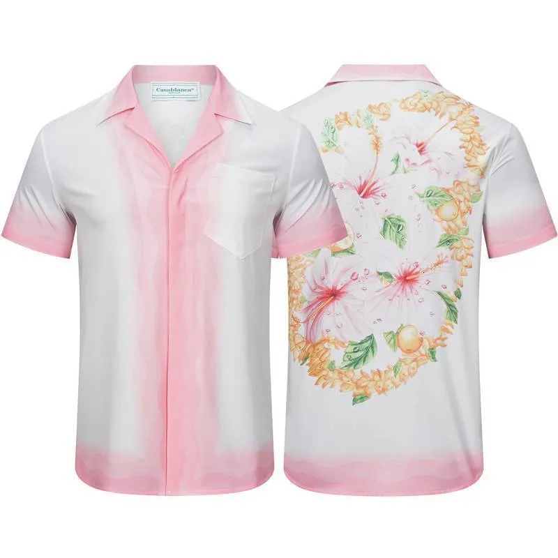 Men s Casual Shirts Casablanca Set 2023 Summer Suit Collar Lapel Short sleeved Shirt Flower Lemon Print Pattern All match Models 230302