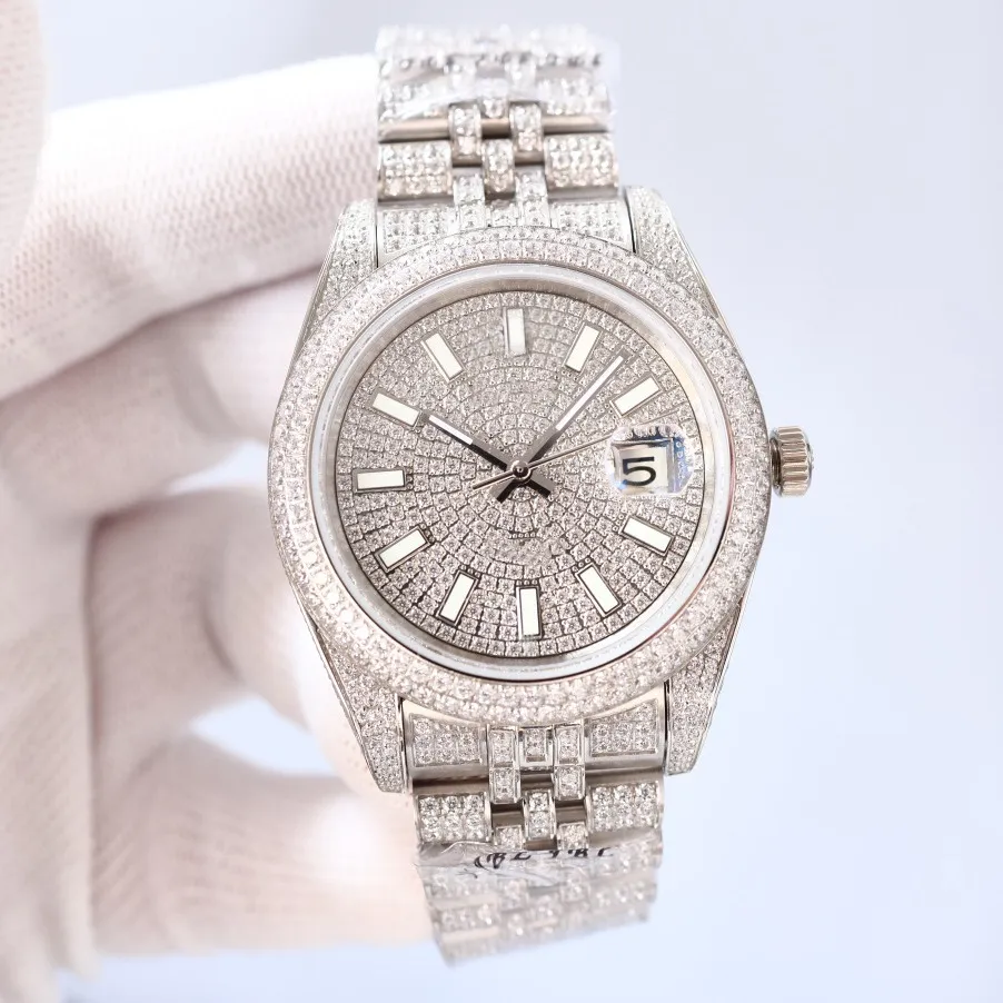 Automatische horlogekwaliteit Alle diamanten heren automatisch roestvrij staal leven waterdicht 41 mm beste cadeaukeuze L