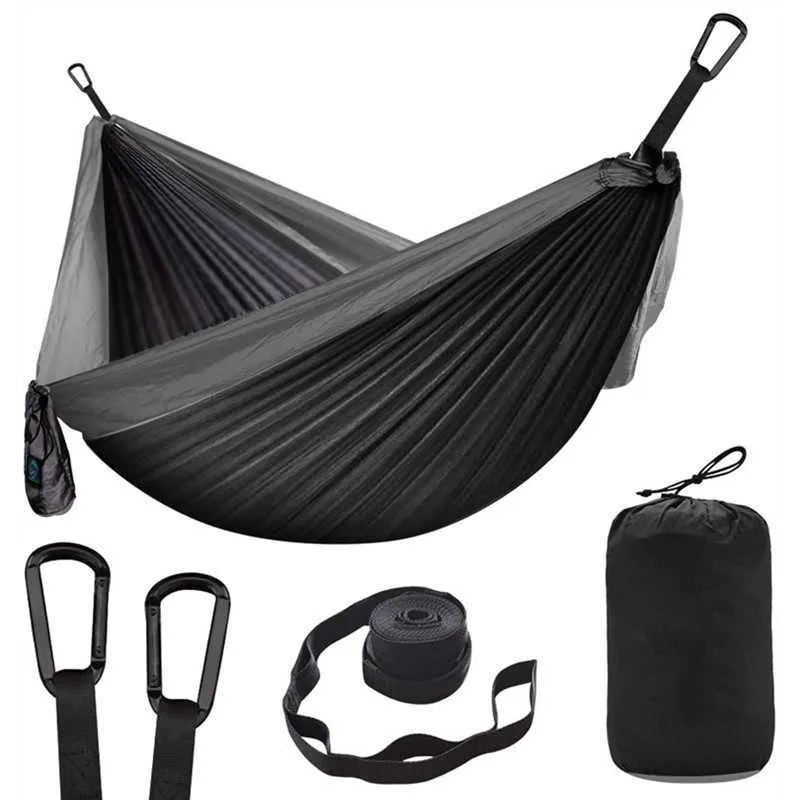 Hammocks de grandes dimensões de camping duplo hammockportable tiras de árvore Hammock 210t Nylon Travel Hammock Hammocks de paraquedas leves J230302