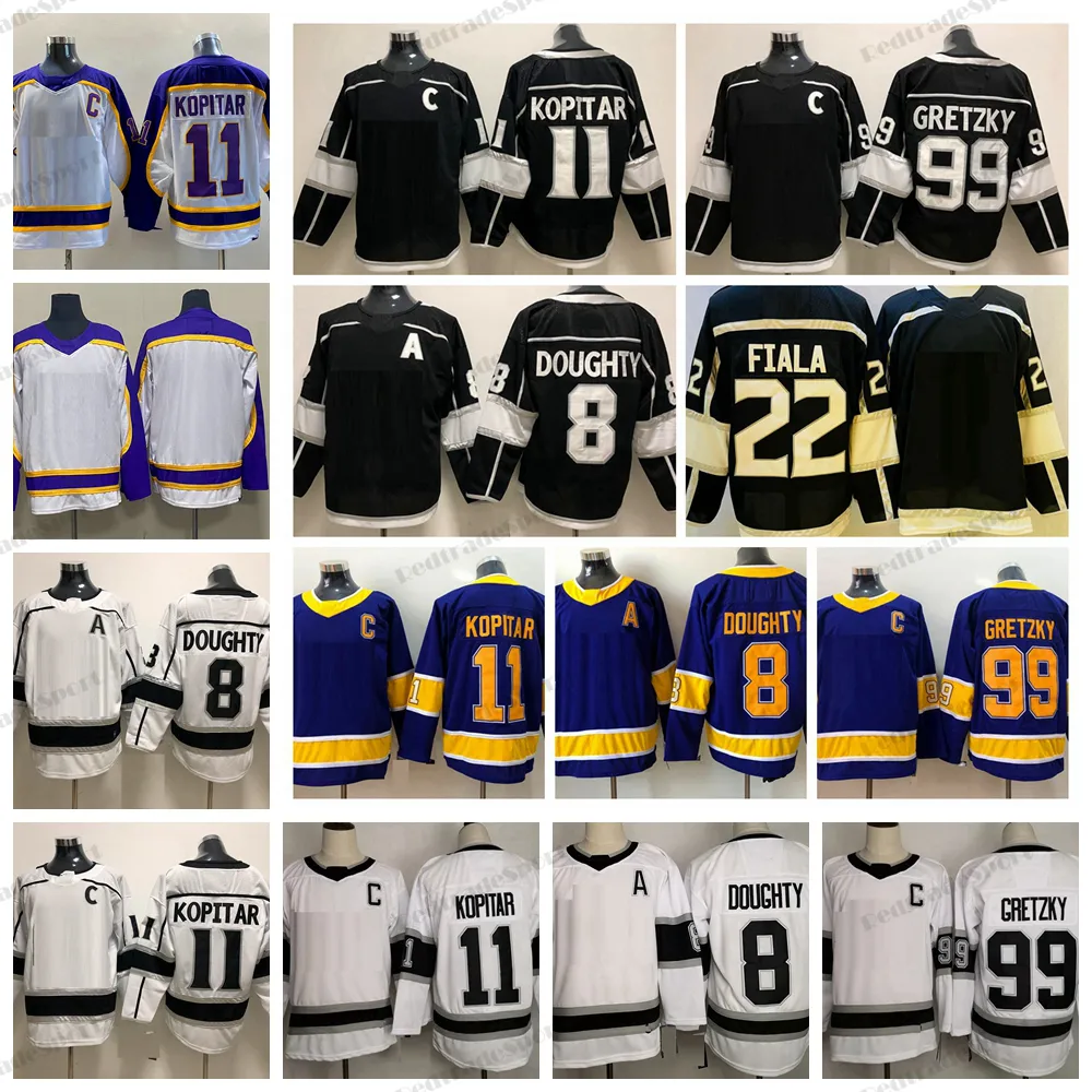 Mi08 2023 Reverse Retro Purple 11 Anze Kopitar Maglie da hockey 8 Drew Doughty 22 Kevin Fiala 99 Wayne Gretzky Maglia nera Alternate New Mens Classic C Patch