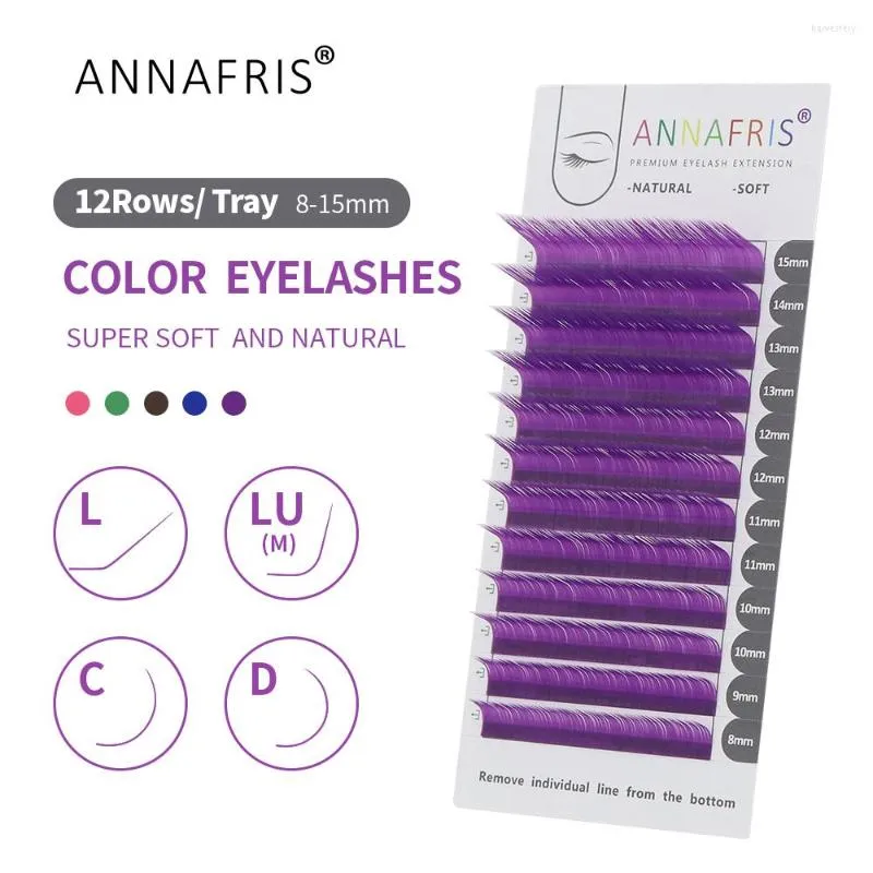 Pestañas postizas ANNAFRIS Color Faux Mink Lashes Extensión de pestañas individuales de alta calidad C / D / L / LU Curl Mix Longitud Color Lash Maquiagem