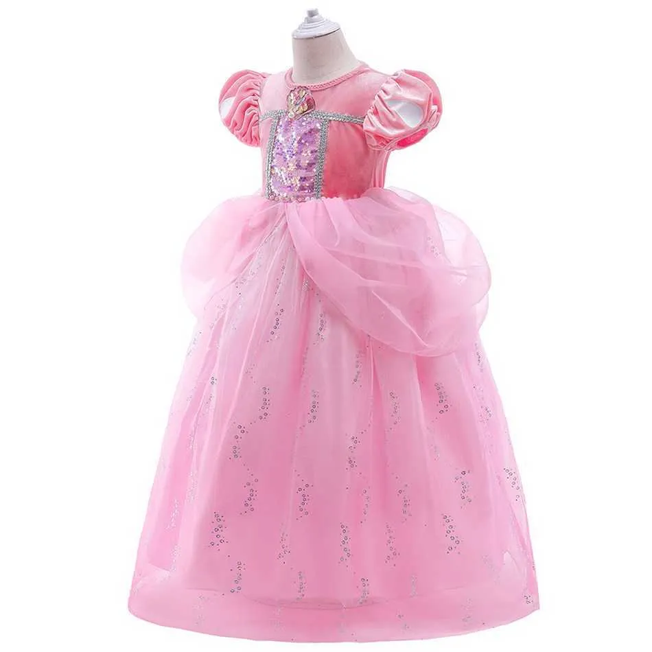 Girl's Dresses Little Girl Ariel Mermaid Come Children Sofia Cosplay Pearl Gown Kids Princess Halloween Clothes Carnival Layered Dress 3-10T