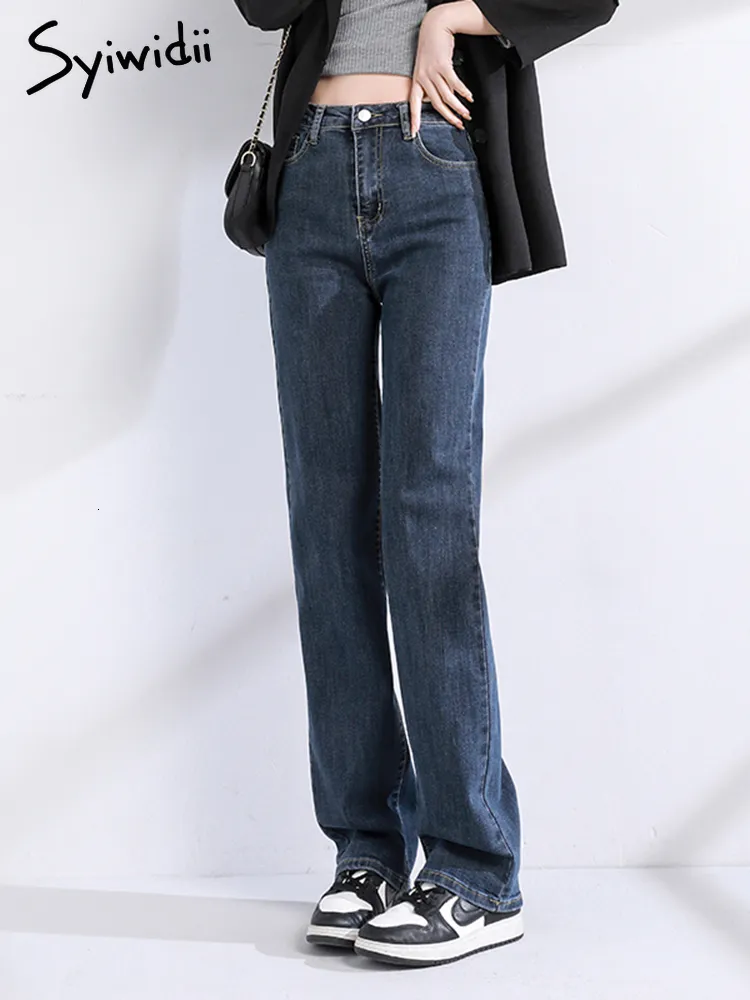 Jeans da donna Syiwidii Jeans a vita alta per donna Primavera Estate Y2k Fashion Straight Wide Leg Mom Jeans elasticizzati Pantaloni in denim blu nero 230303