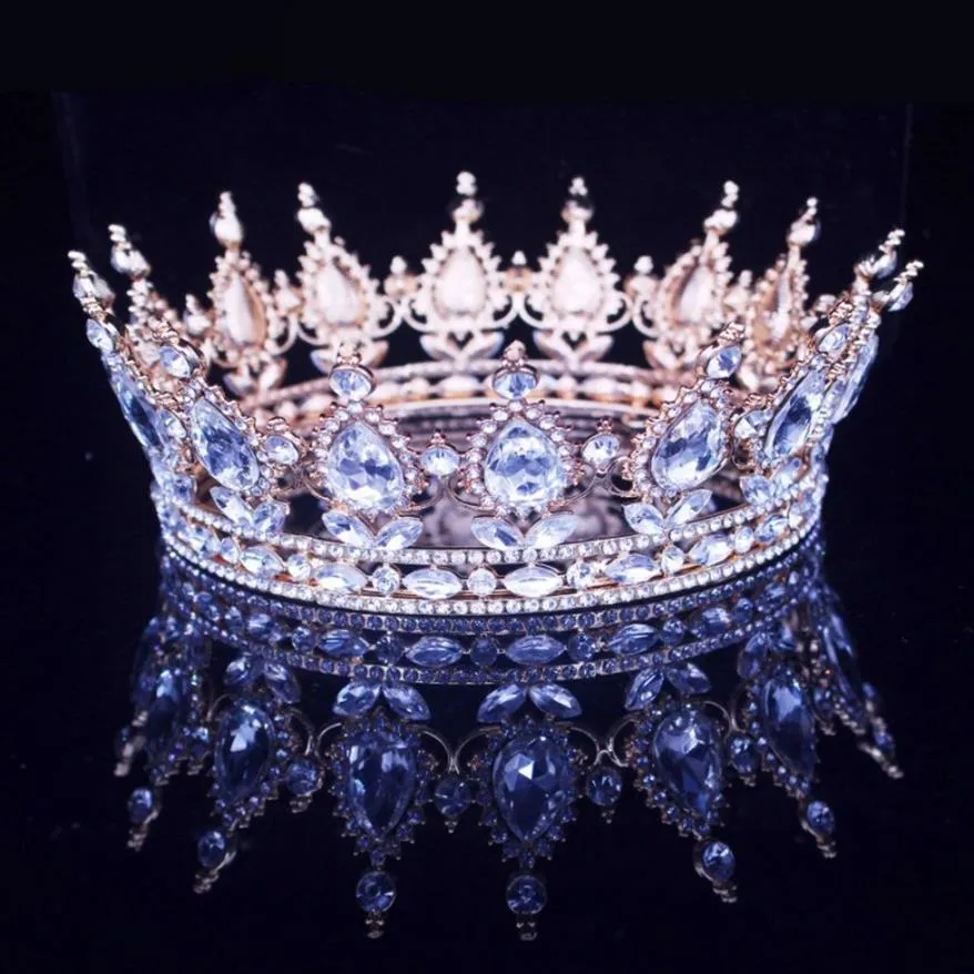 Vintage Barok Kraliçe Kral Gelin Tiara Taç Kadınlar Için Headdress Balo Gelin Düğün Tiaras ve Taçlar Gelin Saç Takı Accessor313N