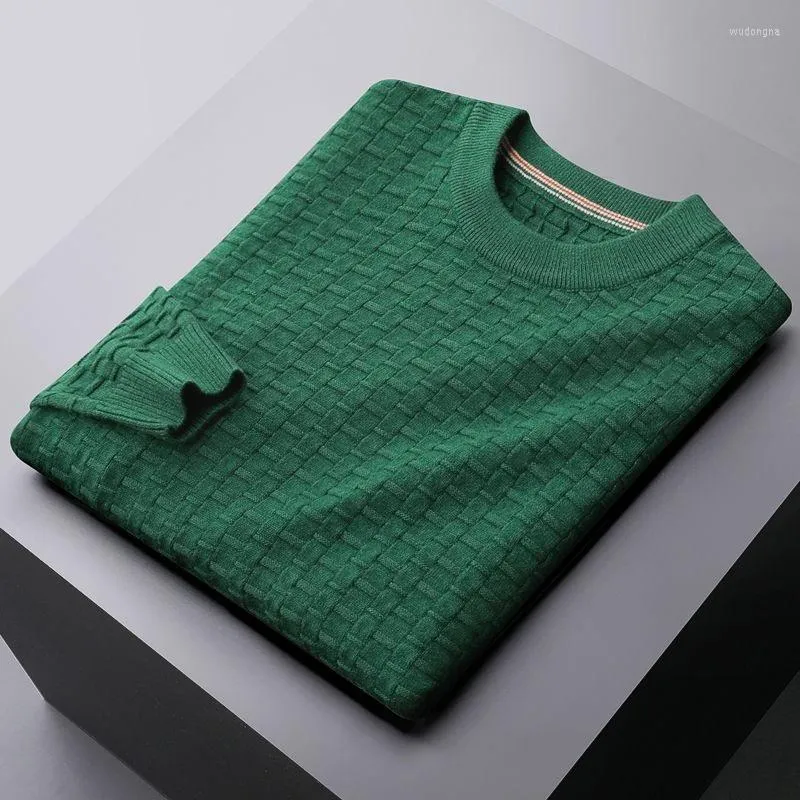 Erkek Sweaters Üst düzey moda jakard lüks waffle yuvarlak boyun kazak Sonbahar ve kış 2023 Kalın sıcak gündelik kazak erkekler