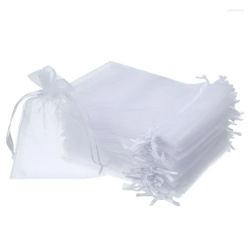 Sieradenzakken 50 stuks 4 bij 6 inch Organza Gift Bags Drawing Wedding Party Gunst (wit)