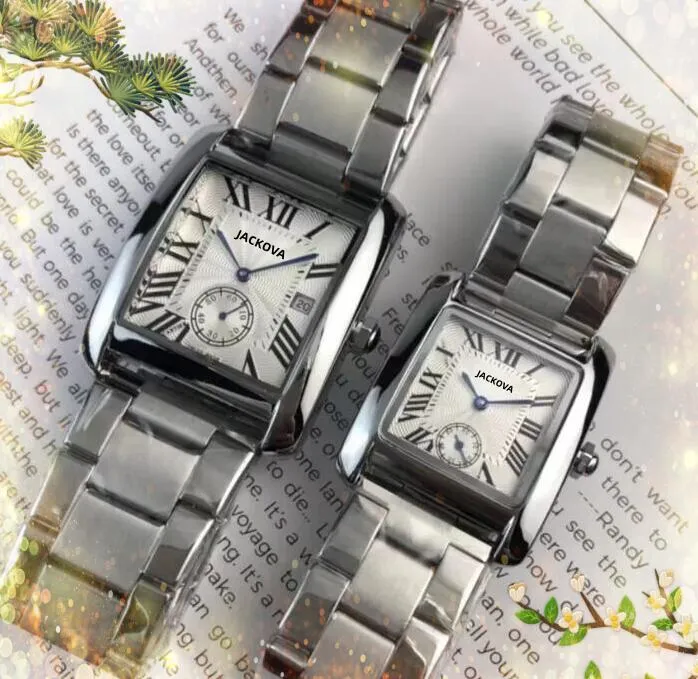 Luxury Couple Watches Set Stainless Steel Quartz Wristwatches with Calendar Crystal Mirror Chain Bracelet for Him Her