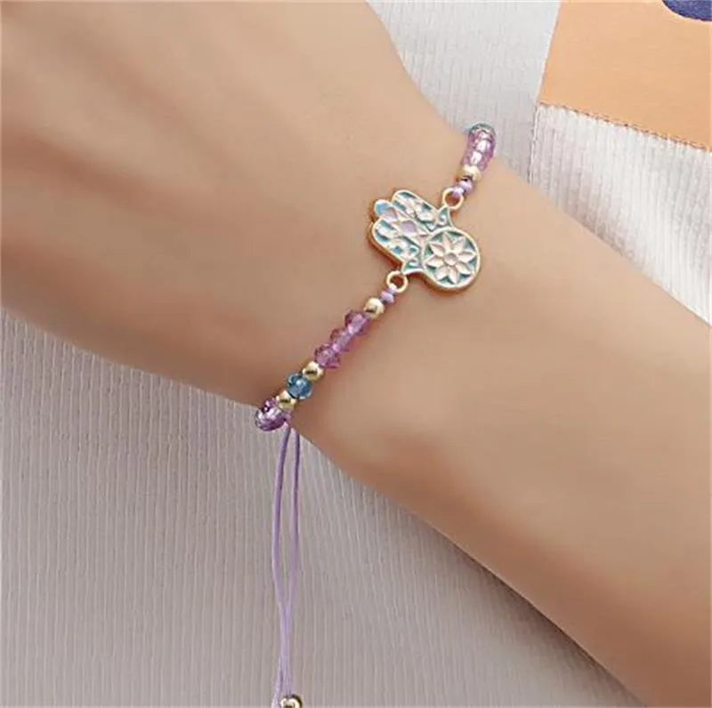 Hand der Fatima Buntes Kristallarmband für Männer und Frauen, verstellbares Charm-Armband, 1 Stück