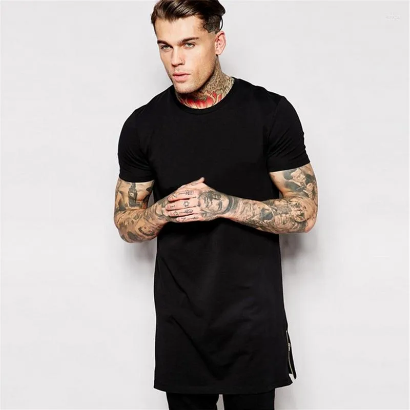 Heren T Shirts Mode Mannen Hip Hop Longline T-Shirts Side Zip Tshirt Mannelijke Grote En Lange Lange Shirt Wit Zwart kleding Streetwear Tops Tees