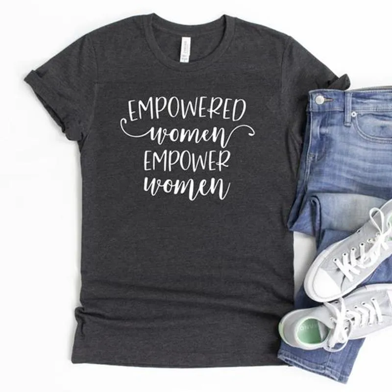 Kvinnors T-skjortor Empowered Women Empower Navy Blue Graphic T-Shirts Cotton Girl Power Feminist Shirt Equilty Tops Drop