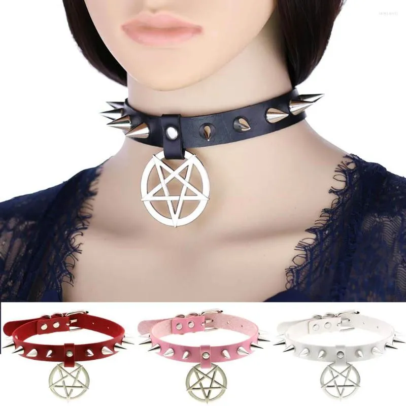 Choker Punk Leather Rivet Star Pentagram Pendant Necklace For Women Harajuku Cool Charm Collar Smycken Hip Hop Rock Accessories