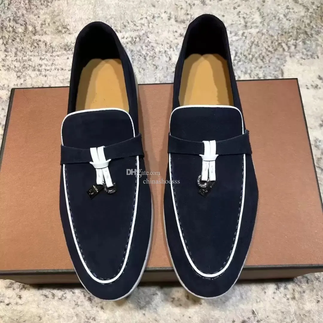 Newst Lor Herenschoenen Charms Verfraaid Walk Suede Loafers Paar Echt Heren Leer Casual instappers voor heren Sportkleding schoen 36-46 met doos