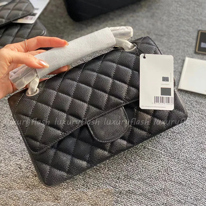 25 cm Wysokiej jakości torebki damskie na ramię Projektant mody Czarne złoto Srebrny łańcuszek Totes Torebki Klasyczna luksusowa torba Crossbody Błyszcząca skóra naturalna Luxuryflash