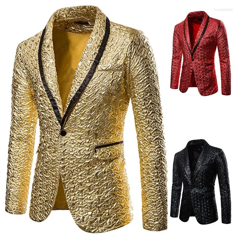 Men's Suits Shiny Gold Glitter Suit Jacket Men Brand Shawl Collar One Button Blazer Mens Party Wedding Groom Prom Dress BlazersS