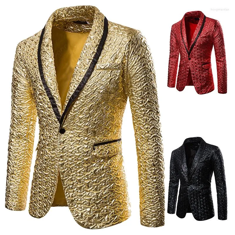 Herrdräkter glänsande guld glitter kostym jacka män märke sjal krage en knapp blazer herr fest bröllop brudgum prom klänning blazers