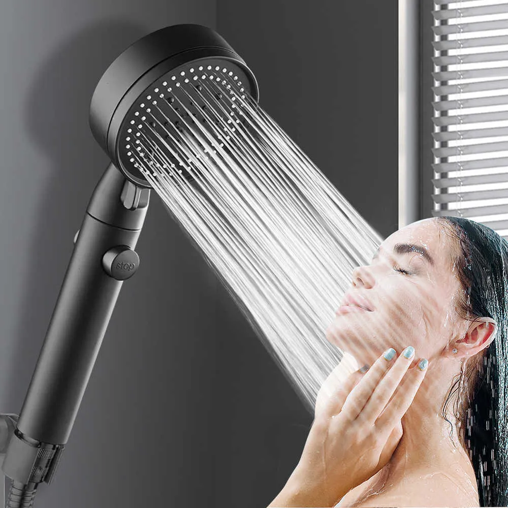 Bathroom Shower Heads 5speed Ajustable Highpressure Shower Head Onekey Stop Water Watersaving Handheld Shower Head with Hose Bathroom Accessories J230303