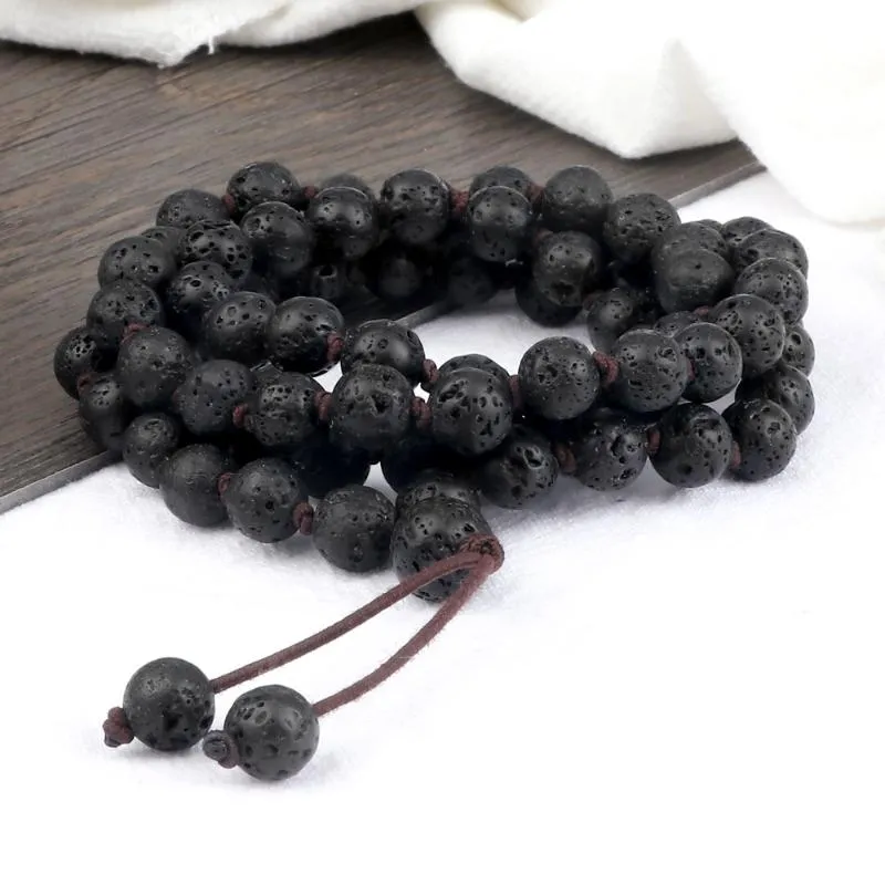 Strand Beaded Strands 8MM Natural Lava Stone Bracelet Charm 80 Beads Necklace Handmade Elastic Rope Healing Yoga Bangle Jewelry For Friend