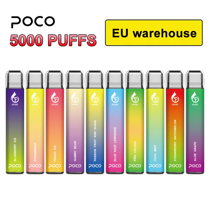 Original 5000 puffs Cigarette Poco Huge Disposable Vape Pen EU warehouse Eletronic Cigarette Mesh Coil Rechargeable 15ML 8 Color Device Newest Vapor pen