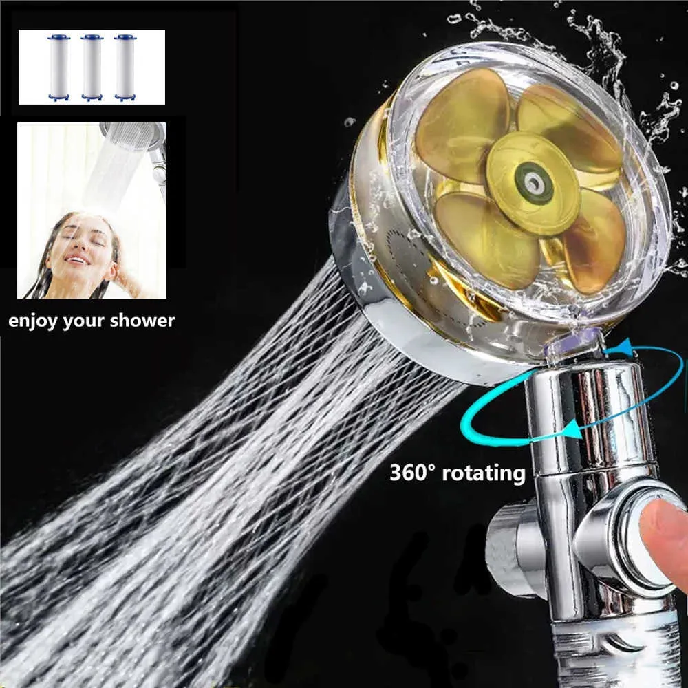 Badezimmer-Duschköpfe, neues Design, Propeller-Badezimmer-Duschkopf, Hochdruck-Wassersparfunktion, mit Stopp-Wasser-Taste, eingebauter Filter, Handbrause J230303