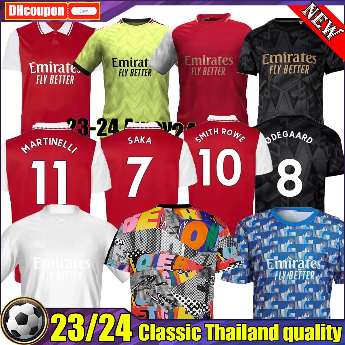 23 24 G.JESUS Gunners Top Thai Quality Soccer Jerseys SMITH ROWE PEPE