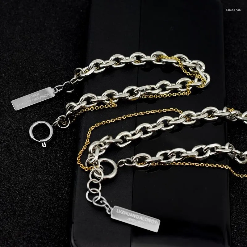 Chaînes Hommes Hip Hop En Acier Inoxydable Épaisseur Deux Tons Collier Bracelet Exquis Punk Mélange Et Match Clavicule Chaîne En Gros