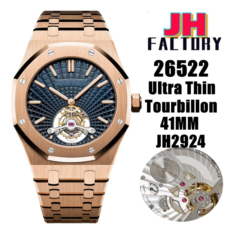 Jhfactory zegarki 26522 Ultra cienki Tourbillon JH2924 Ręczne, ręczne mechaniczne męskie zegarek na ręce Blue Gold Bransoletka