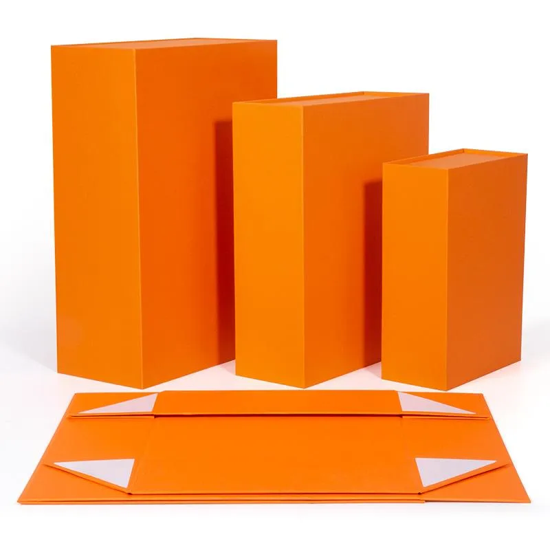 Wholesale Orange Magnetic Gift Packaging Boxes Luxury Paperboard Gift Boxes Folding Rigid Box Hair Wigs Wedding favor LX4548
