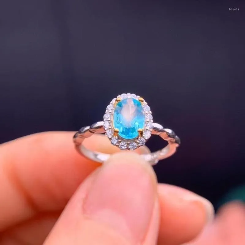 Cluster-Ringe 2023 Mode klarer himmelblauer Topas-Ring für Frauen echte 925 Silber natürliche Edelstein-Stil Birthstone-Farbe Mädchen-Geschenk