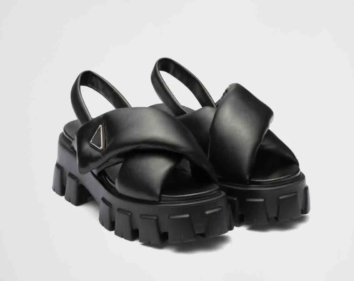 Sommardesigner dam kil sandal platåskor Monolith borstad läder sandaler skum Lätt gummiklack slitbana sula lyx design med box 35-42