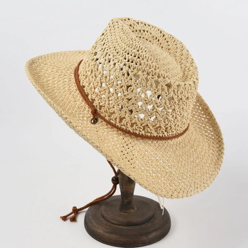 Boinas western wear decoração de decoração chapéus de cowboy para homens mulheres com banda respirável à prova de vento Begie Bucket Knit Big Hat Beach Summerberets