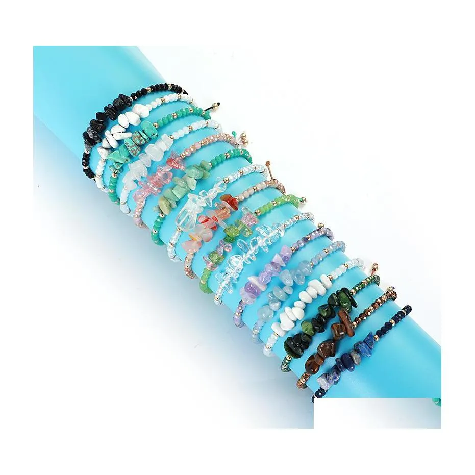 Charm Bracelets Summer Candy Color Irregar Stone Crystal Stretch Chip Beads Bangles Quartz Wristband For Women Men Friendship Weave Dhda5