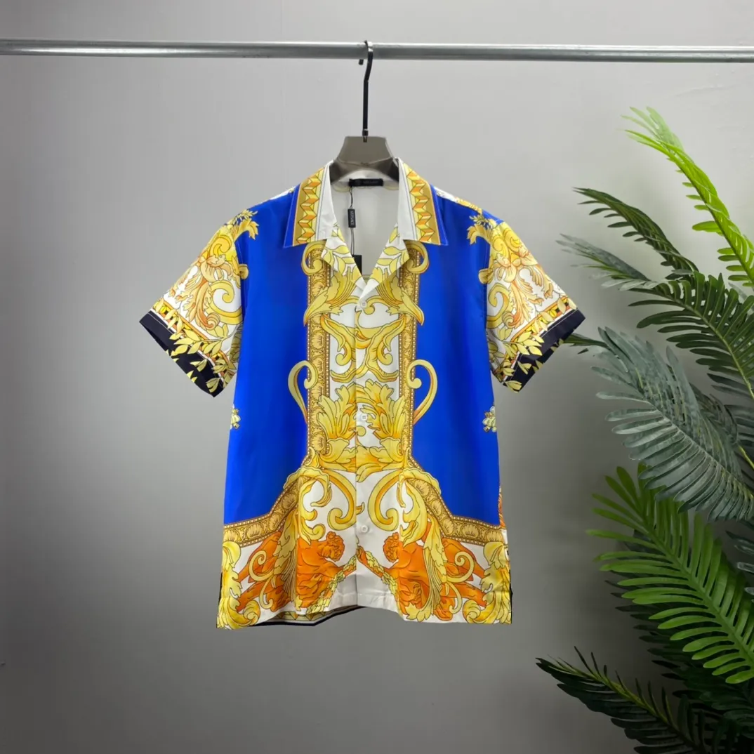 2024 LUXURY Designers Mens Fashion Tiger Letter V silk bowling shirt Casual Shirts Men Slim Fit Short Sleeve Dress Shirt M-3XL#51