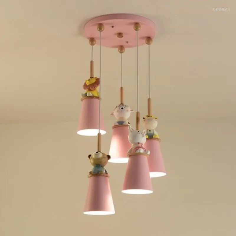 مصابيح قلادة مصابيح LED لأطفال الأطفال أطفال وردي مصباح إضاءة الرسوم المتحركة