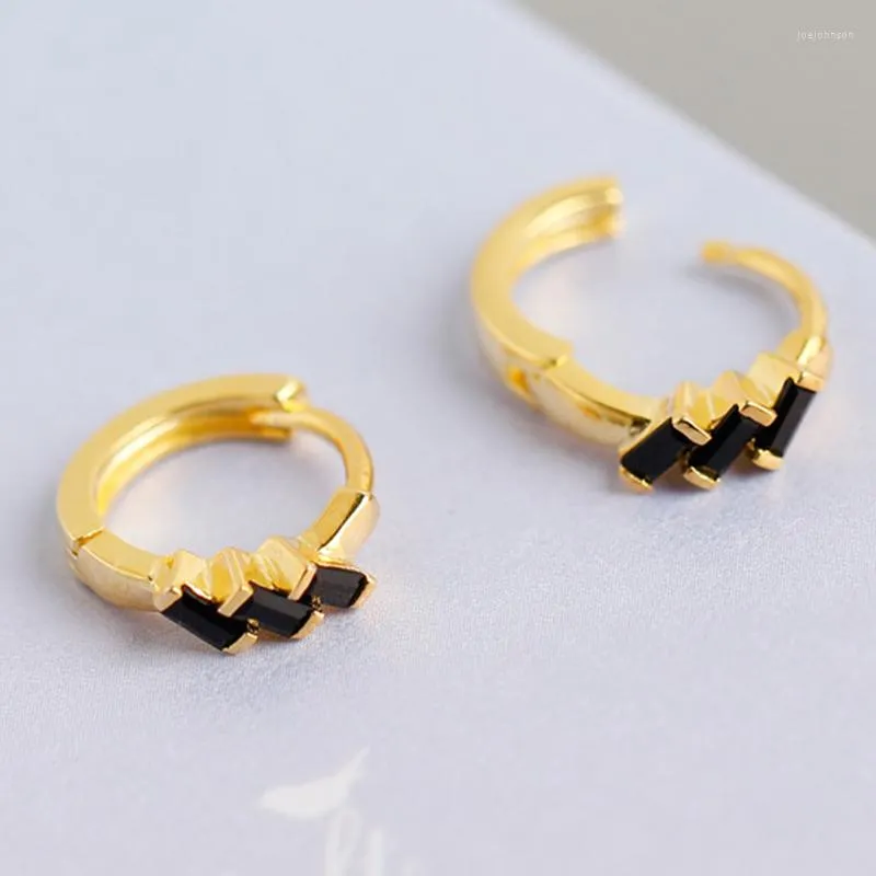 Hoop Earrings Retro Black Square Zircon For Women Gothic Punk Girl's Cool Jewelry Luxury 925 Sterling Silver