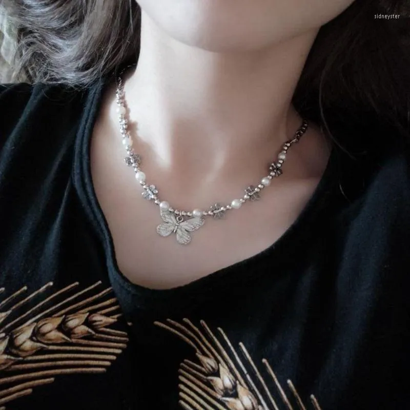 Hänghalsband gotiska fjärilshalsband för kvinnor choker estetisk flodhäst pärlkedja krage smycken gåva