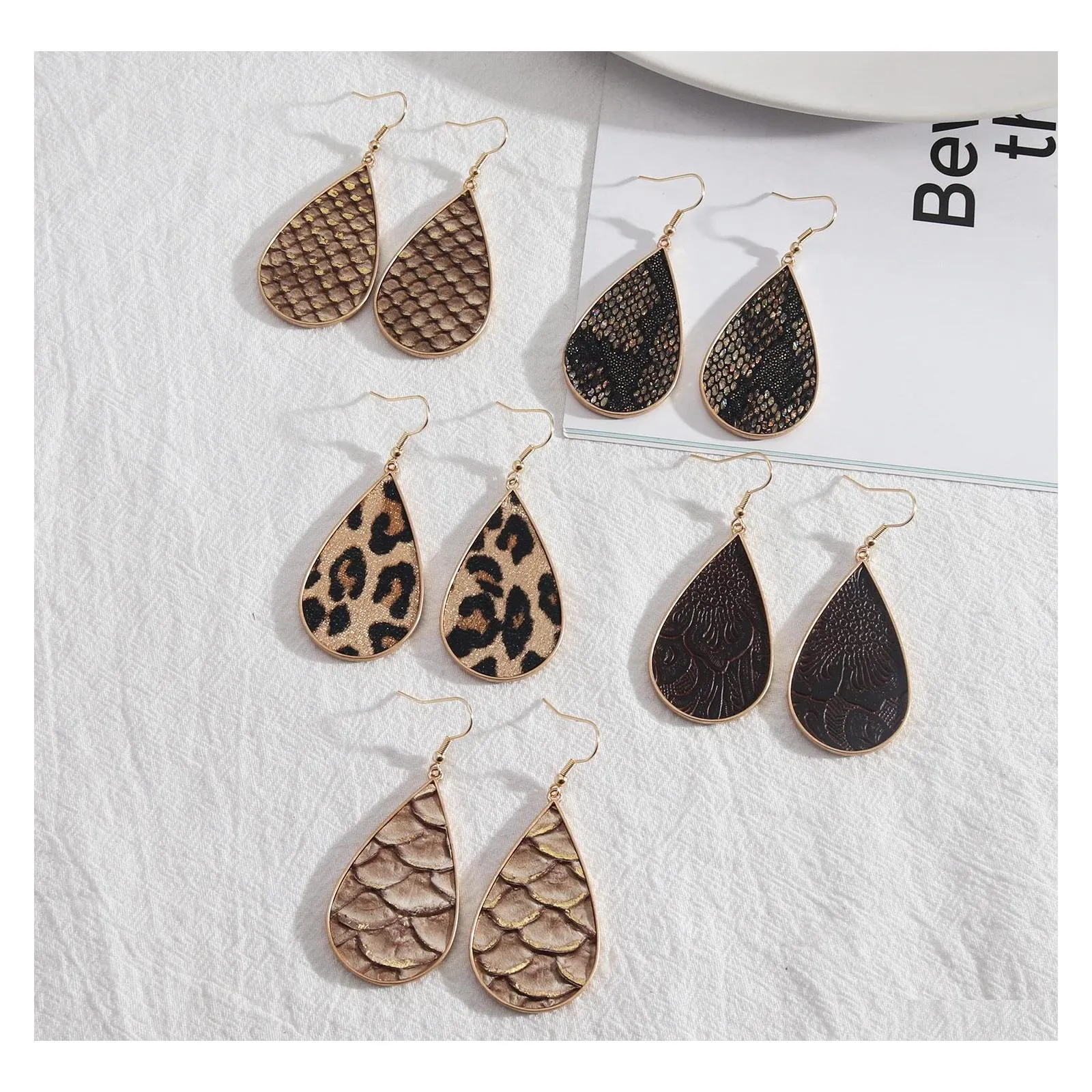 Charm Teardrop Inspired Leopard Print Snakeskin Pu Leather Charms Earrings Geometric Women Jewelry Drop Delivery Dhdsx