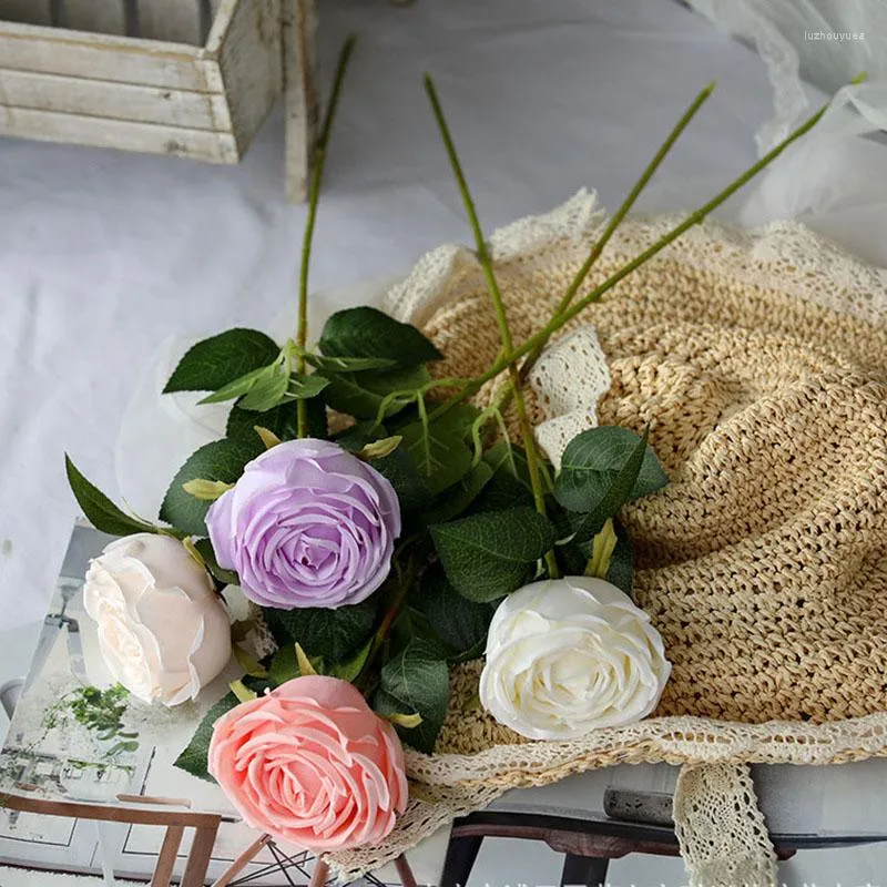 Fleurs décoratives à branche unique, Arrangement floral artificiel pour salon, fausse tête de pivoine, décor de fête de mariage à domicile