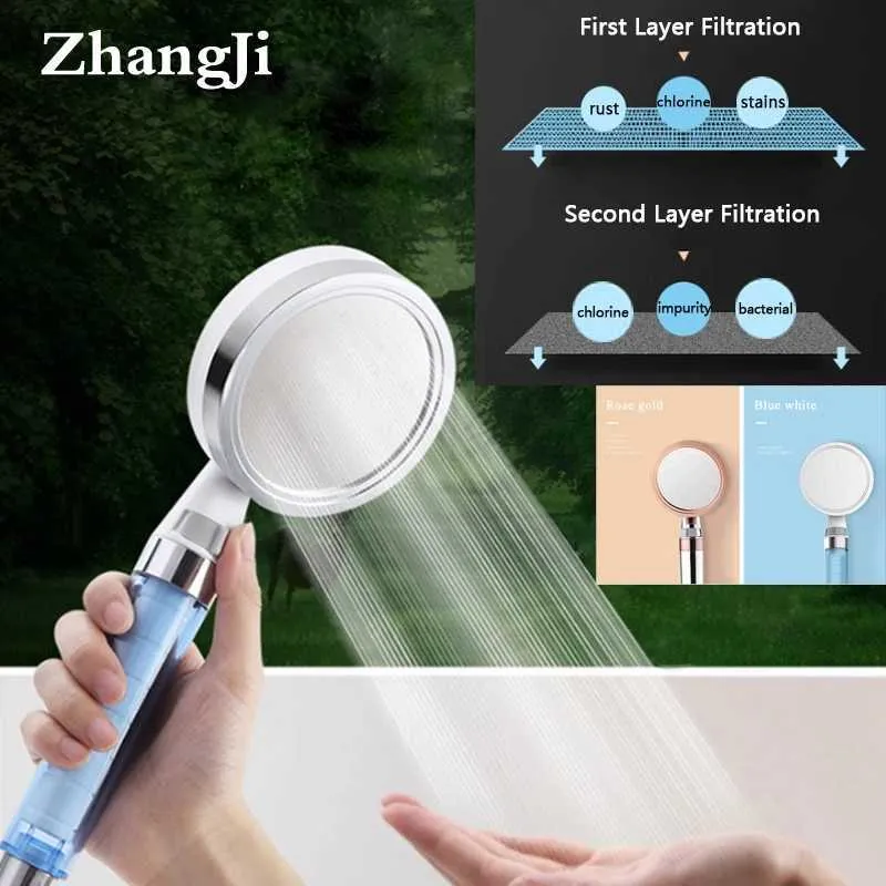 Bathroom Shower Heads Zhangji 10cm big panel with 2 layer Filter Shower Head Water saving High Pressure with stop switch skin care shower ABS plastic J230303