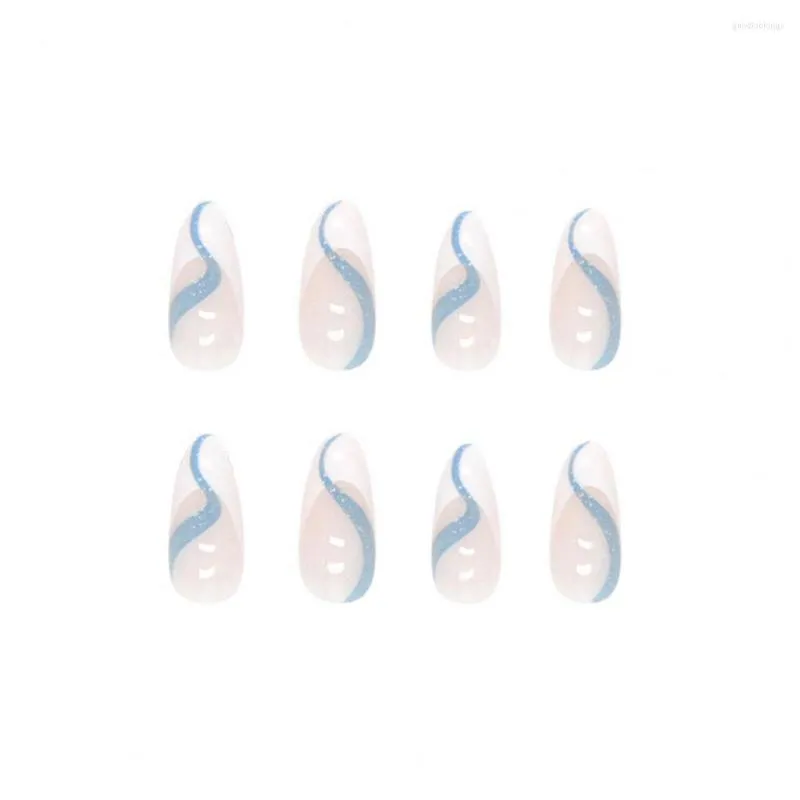 False Nails 1 Set Faux Ins Style Blue Stripes Decorative Clear And Transparent Artificial Nail Supplies