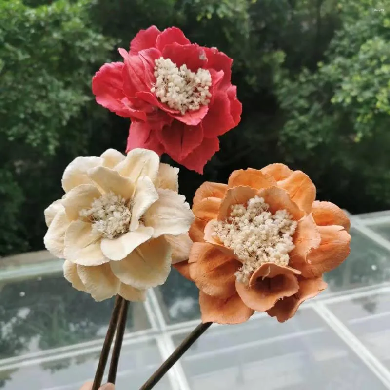 Decoratieve bloemen 12 cm/2 stks natuurlijke ambacht magnolia bloesem gedroogde bloemtak draad stengel kerst Hallowee Display Wedding Home Decoratie