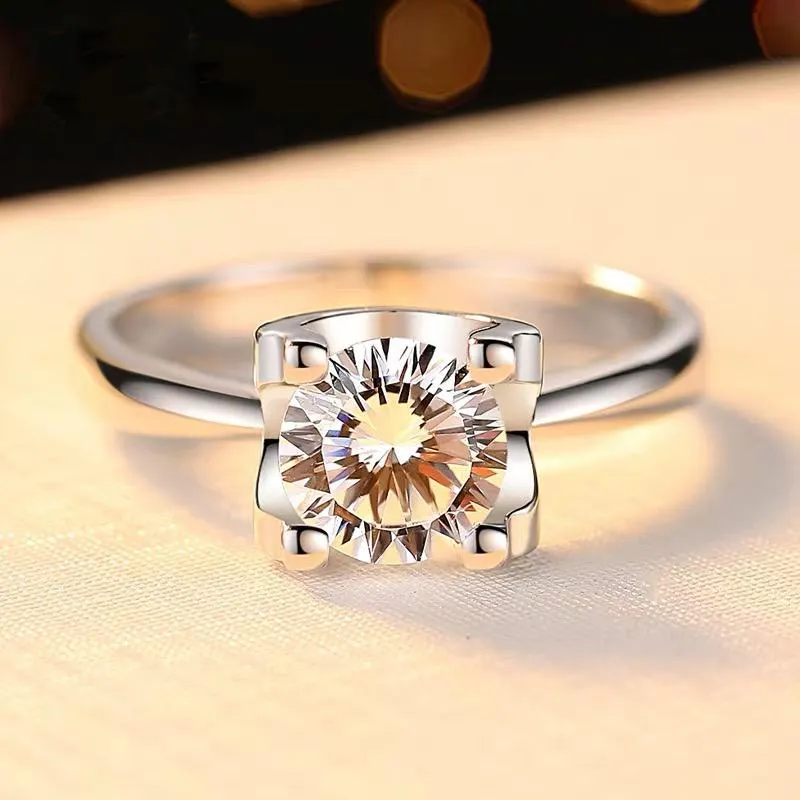 Bagues de cluster Bague Moissanite 1ct 2ct 3ct Or Blanc EF Couleur Personnalisable Jewerly Coupe Ronde Diamant Cadeau d'anniversaire pour LoverCluster