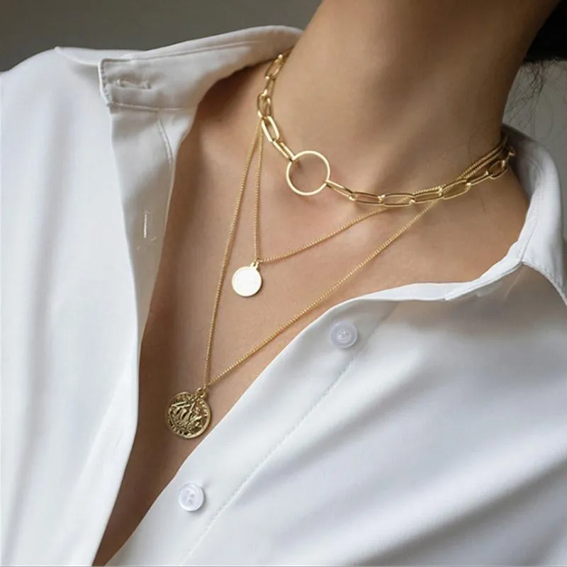 Chains 2023 Fashion Multi Layer Lock Portrait Pendants Necklaces For Women Gold Metal Key Necklace Design Jewelry Gift