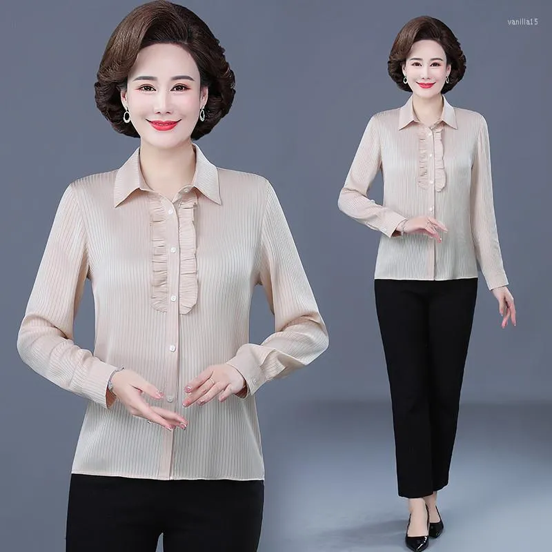 여자 블라우스 주름 가장자리 블라우스 셔츠 여성 탑 사무실 숙녀 작업 착용 Blusas Mujer de Moda Spring Long Sleeve Shirts 5xl