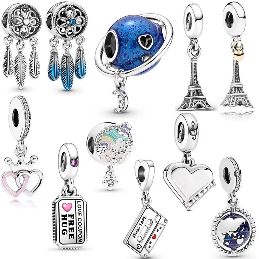 Pandora S925 Sterling Silver Paris Eiffel Tower Charm Handduk Charm Handduk är lämplig för armband DIY -modesmycken